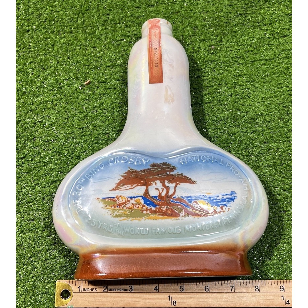 Vintage Golf Decanter Decor '67 Bourbon Empty  Pebble Beach Spyglass‎ Iridescent